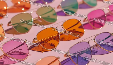 Colorful Stylish Sunglasses Arranged On Pastel Surface With Shadows Creating Trendy Summer Fashion Product Display