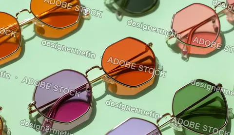 Flat Lay Of Stylish Colorful Sunglasses On Pastel Green Background Arranged For Fashion Accessory Product Photography