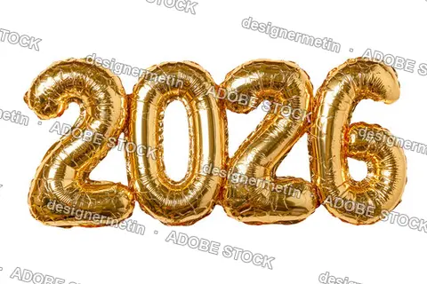 Gold Shiny 2026 Foil Number Balloons For New Year Party Isolated Transparent Background, Png