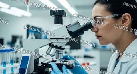 Female Scientist Analyzing Slide With Microscope In Laboratory Research Facility For Medical Diagnostics Study