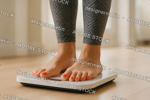 Bare Feet On Smart Digital Scale Checking Body Weight As Part Of Healthy Lifestyle And Wellness Plan