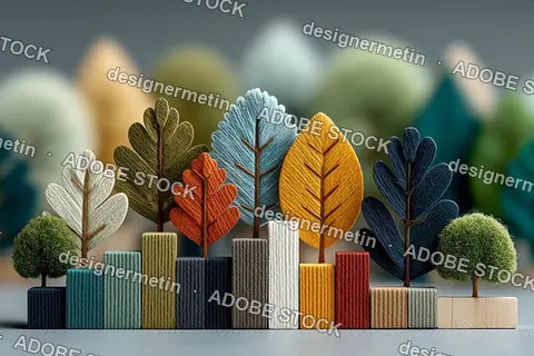 Creative Visual Graph Made From Colorful Fabric Trees Representing Growth Concept In Environmental Business