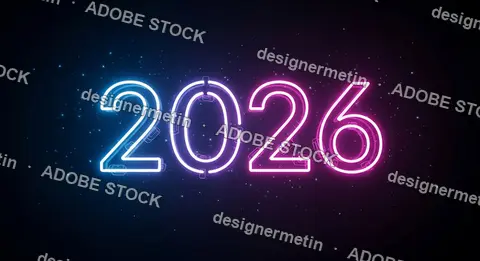 Glowing Neon 2026 Numbers With Futuristic Atmosphere Perfect For New Year Celebration Party Decoration Design