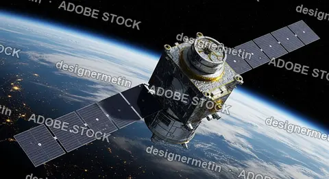 High Resolution Artificial Satellite In Earth Orbit Capturing Planetary Surface Data With Solar Panels Deployed
