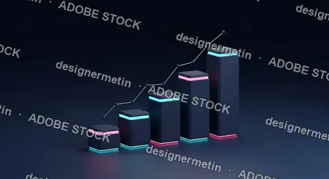 Modern 3d Bar Chart With Glowing Neon Gradient Colors Representing Financial Growth And Successful Business Strategy