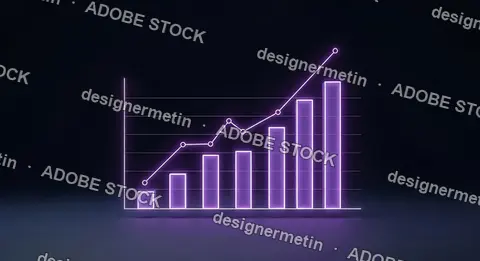 Glowing Purple Neon Bar Chart With Futuristic Design Representing Financial Growth Market Analysis And Successful Business Performance