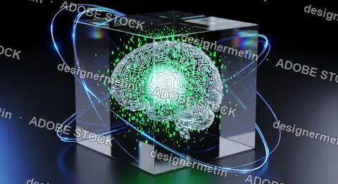 Brain hologram inside a glass cube