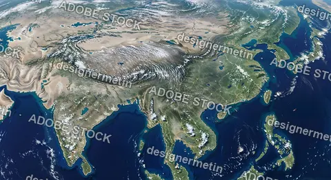 Planet Earth Satellite View Of Asia Region With Mountains Oceans Deserts Rivers Clouds And Atmospheric Weather Systems