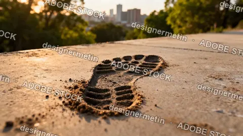 Single Dusty Footprint On Concrete Ground At Sunrise Symbolizing Human Presence And Environmental Impact Concept