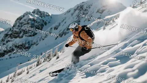 Extreme Skiing Action Video Of Athlete Racing Down Steep Snowy Slope In Mountain Winter Landscape
