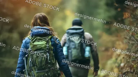 Couple Hiking Through Peaceful Forest Trail During Autumn Season In Cinematic Outdoor Adventure Travel Video
