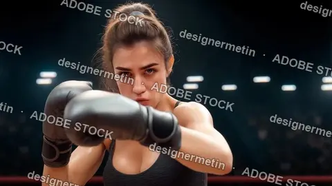 Strong Female Boxer Throwing Punch In Slow Motion Video Showcasing Power Training In Boxing Ring