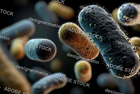 Highly Detailed 3d Render Of Microscopic Bacteria Cells Floating In Dark Background Showing Microbiology And Scientific Research Concept