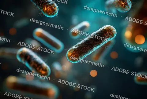 Microscopic View Of Bacteria Cells With Glowing Details In Dark Background Showing Biological Structure Scientific Research And Medical Laboratory Study With Macro Photography Of Microbial Organisms