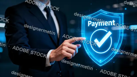 Businessman Touching Secure Digital Payment Icon With Check Mark Symbol Representing Online Transaction Approval And Financial Technology
