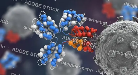 3D Molecular Structure Of Antibody Binding To Virus Spike Protein Representing Immune System Response And Biomedical Research