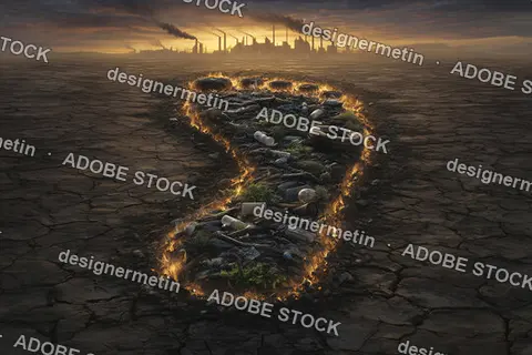 Conceptual Image Showing A Fiery Footprint Made Of Waste Materials Symbolizing Human Environmental Impact And Pollution