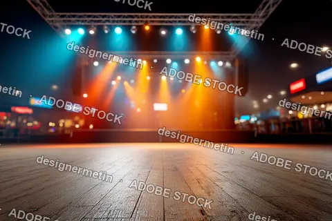 Empty Wooden Dance Floor With Colorful Concert Stage Lights And Vibrant Atmosphere In Modern Event Hall