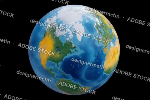 Detailed 3D Render Of The Earth From Space Showing North America And Europe With Realistic Oceans