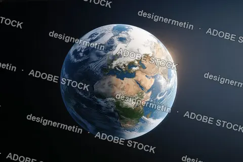 Planet Earth From Space Illuminated By Sunlight Showing Europe, Africa, And The Middle East