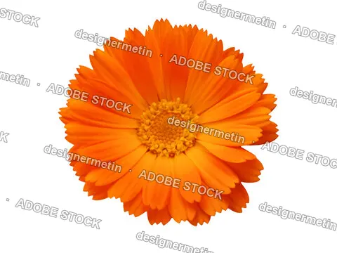 Bright Orange Calendula Flower Head With Vivid Yellow Center Isolated On Transparent Background, Png