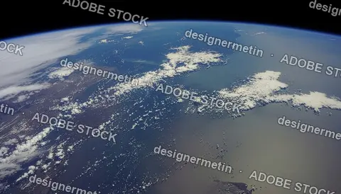 View Of Earth From Outer Space Showing Clouds, Ocean Patterns, Coastline And Atmospheric Curvature