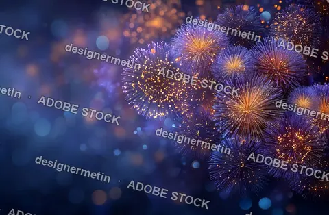 Colorful Festive Fireworks Exploding In Night Sky With Sparkling Bokeh Lights And Joyful Celebration