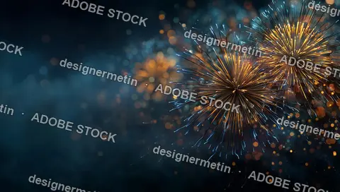 Purple And Gold Fireworks Illuminate Dark Night Sky With Dreamy Bokeh Background In Festive Celebration