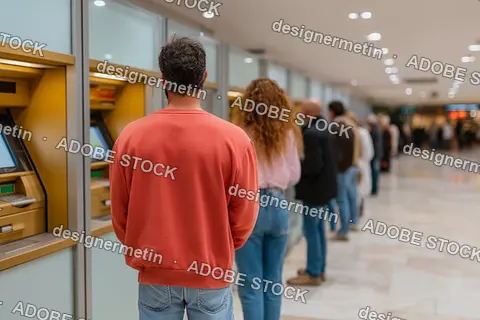 Modern Commercial Bank Lobby Interior With Glass Service Counters And Waiting Area For Financial Customers And Clients