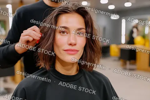 Professional Hairdresser Cutting Client Hair In Modern Beauty Salon Using Sharp Scissors And Comb For New Style