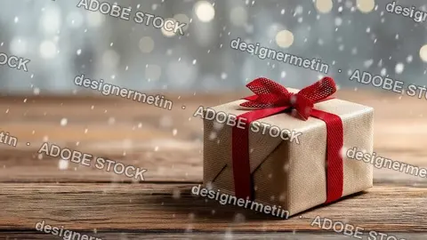 Gift Box With Red Ribbon On Wooden Table During Snowfall Creating Cozy Winter Holiday Celebration Atmosphere In Video