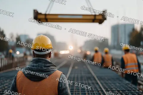 Worker observing an evening crane operation