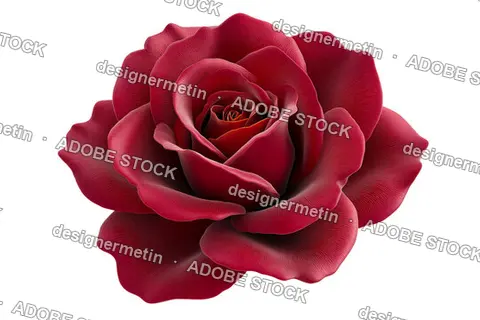 Romantic Deep Red Blooming Rose Realistic 3d Clipart For Design Isolated Transparent Background, Png
