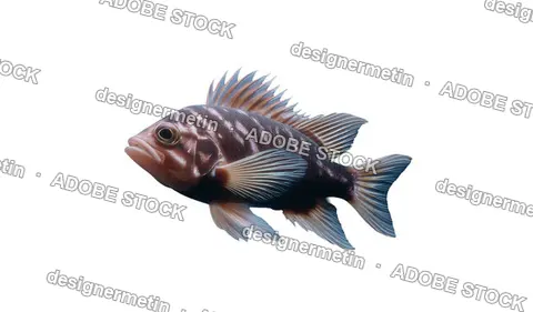 Dark Tropical Fish With Spiny Fins And Glowing Eyes Underwater Scene Isolated Transparent Background, Png