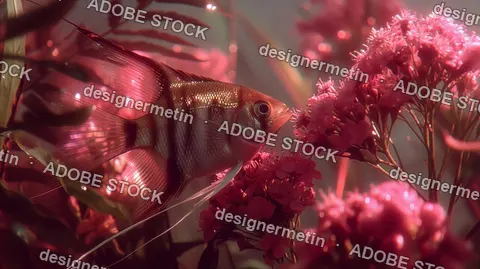 Futuristic Angelfish Glows In Magical Red Underwater Scene With Soft Lighting And Cinematic Detail