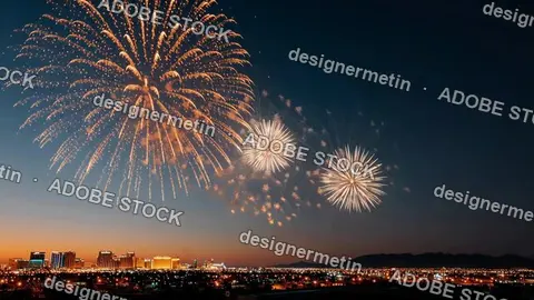Colorful Fireworks Lighting Up City Skyline At Twilight During Festive Celebration With Glowing Night Sky In Holiday Video