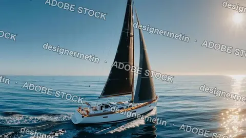 Sailing Yacht Video On Calm Open Sea Under Bright Sun Showing Peaceful Ocean Travel And Nautical Lifestyle