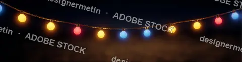Colorful Glowing Outdoor Party Lights Hanging Across Blurred Background, Festive And Warm Celebration Atmosphere