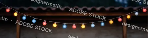 Holiday Lights String With Colorful Bulbs Glowing At Dusk In Rustic Outdoor Setting Celebration Moment