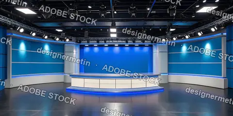 Empty Professional Television Studio Set With Bright Lighting Modern Stage Design Ready For Broadcasting