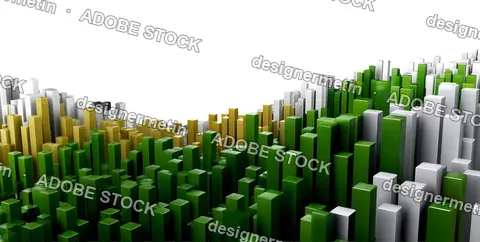 Green Yellow And White Abstract 3d Rectangular Bars Forming Digital Terrain Shape Isolated On Transparent Background, Png