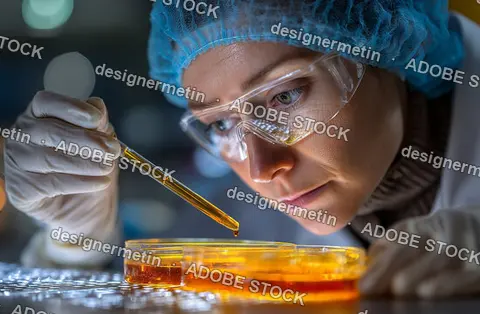 Food Lab Technician Conducting Quality Control Experiment With Pipette And Orange Solution Inside Laboratory Facility