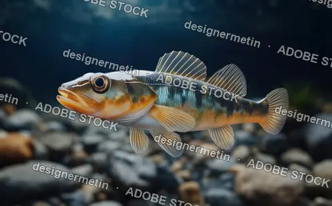 Colorful Glossogobius Fish Swimming In Fresh Clear River Water With Smooth Stones And Natural Habitat