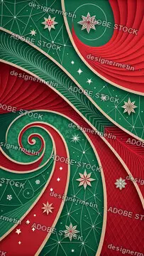Luxury Red Green Swirl With Gold Starbursts And Snowflakes For Stylish Abstract Christmas Phone Wallpaper