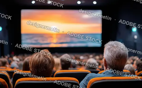 Audience Watching Movie On Large Cinema Screen During Evening Screening Capturing Entertainment Experience Shared Cultural Leisure Moment