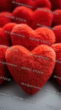 Furry Red Heart Plush Pattern With Romantic Soft Texture, Perfect For Valentine Love Themed Backgrounds