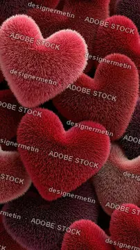 Romantic Soft Texture Of Red Furry Hearts Creating A Cozy Valentine Pattern Filled With Emotion And Warmth