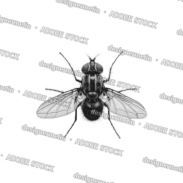 Black And White Fruit Fly Top View Illustration With Wings, Isolated Transparent Background, Png