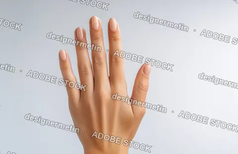 Elegant Female Hand With Natural Nude Manicure On Light Background, Beauty And Skincare Concept Macro