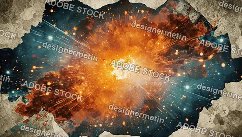 Explosive Abstract Cosmic Burst Tearing Through Textured Paper Creating Dramatic Energy Background For Modern Creative Design Projects Visuals